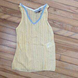 Tara Jarmon Yellow Knit Tank with Blue Trim